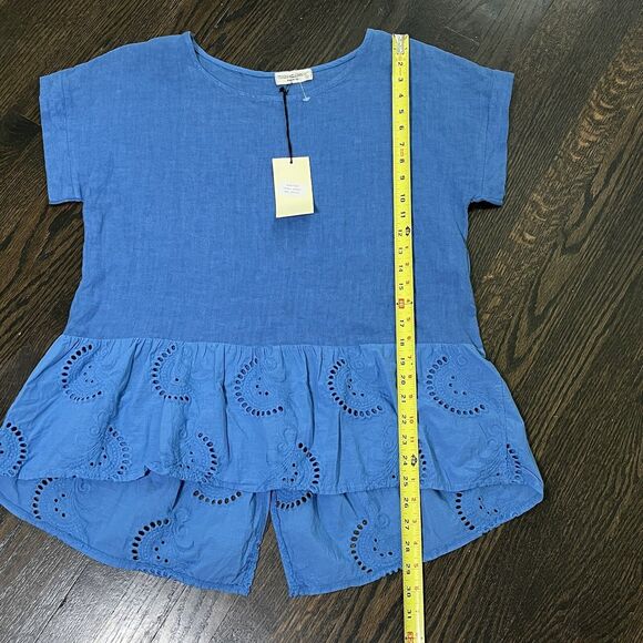 Terzo Millennio Blouse Women’s‎ Small Blue LINEN ITALY Floral Embroidery Shirt - Picture 7 of 8